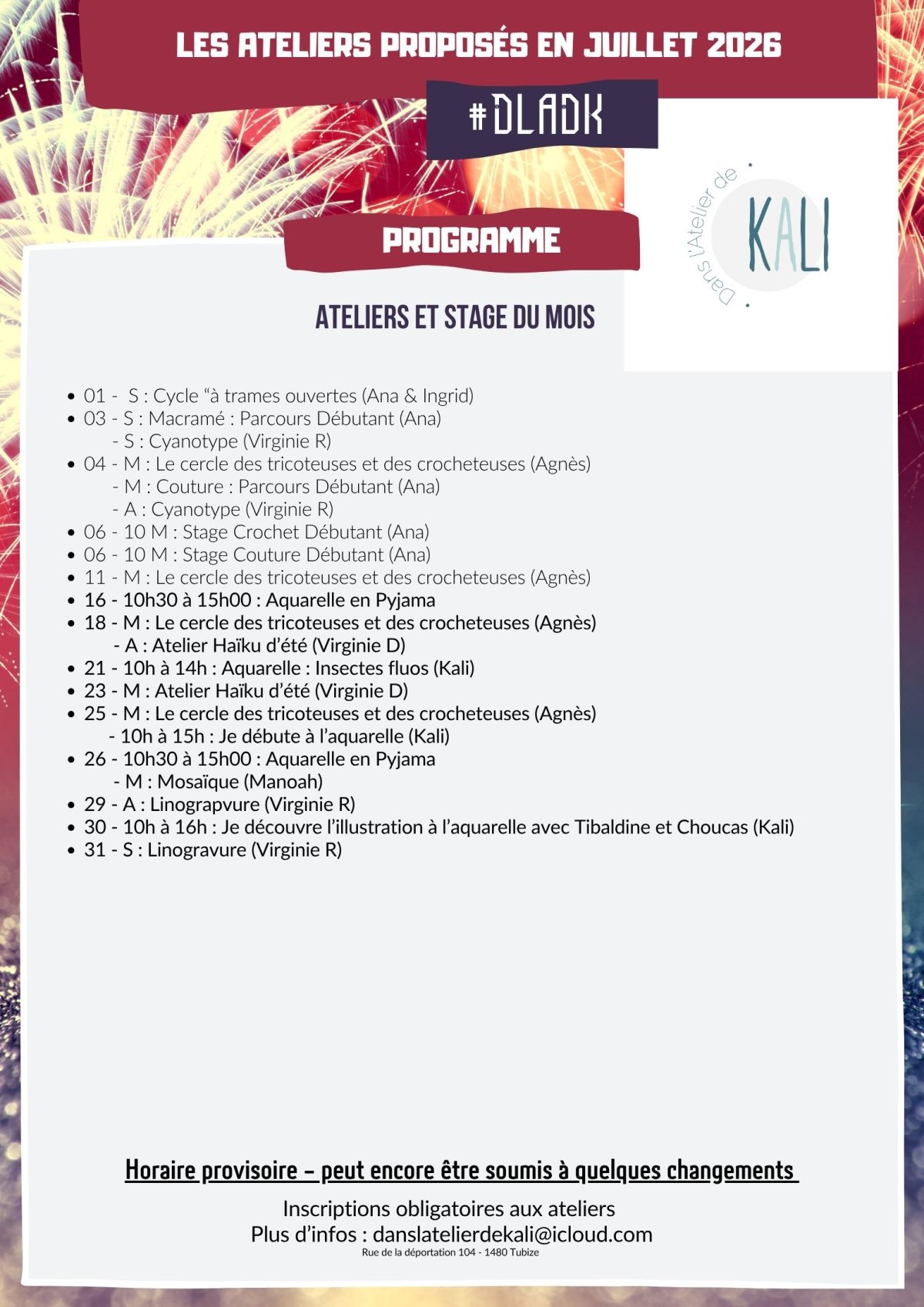 Programme trimestriel de l’atelier