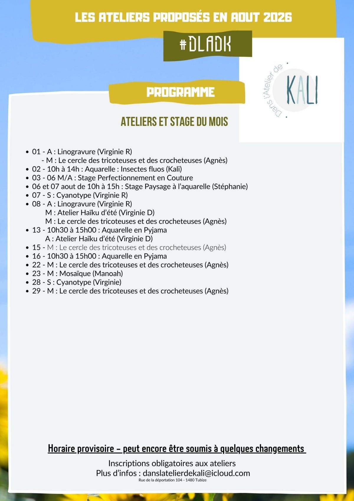 Programme trimestriel des ateliers invités