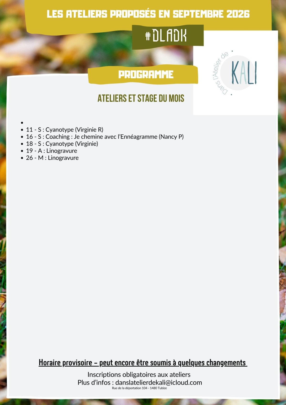 Programme trimestriel des rencontres créatives