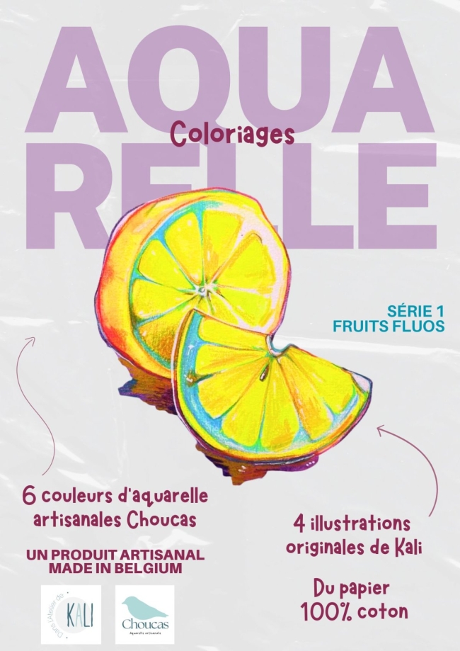 Kit coloriage aquarelle - Fruits Fluos avec 1/4 de godets